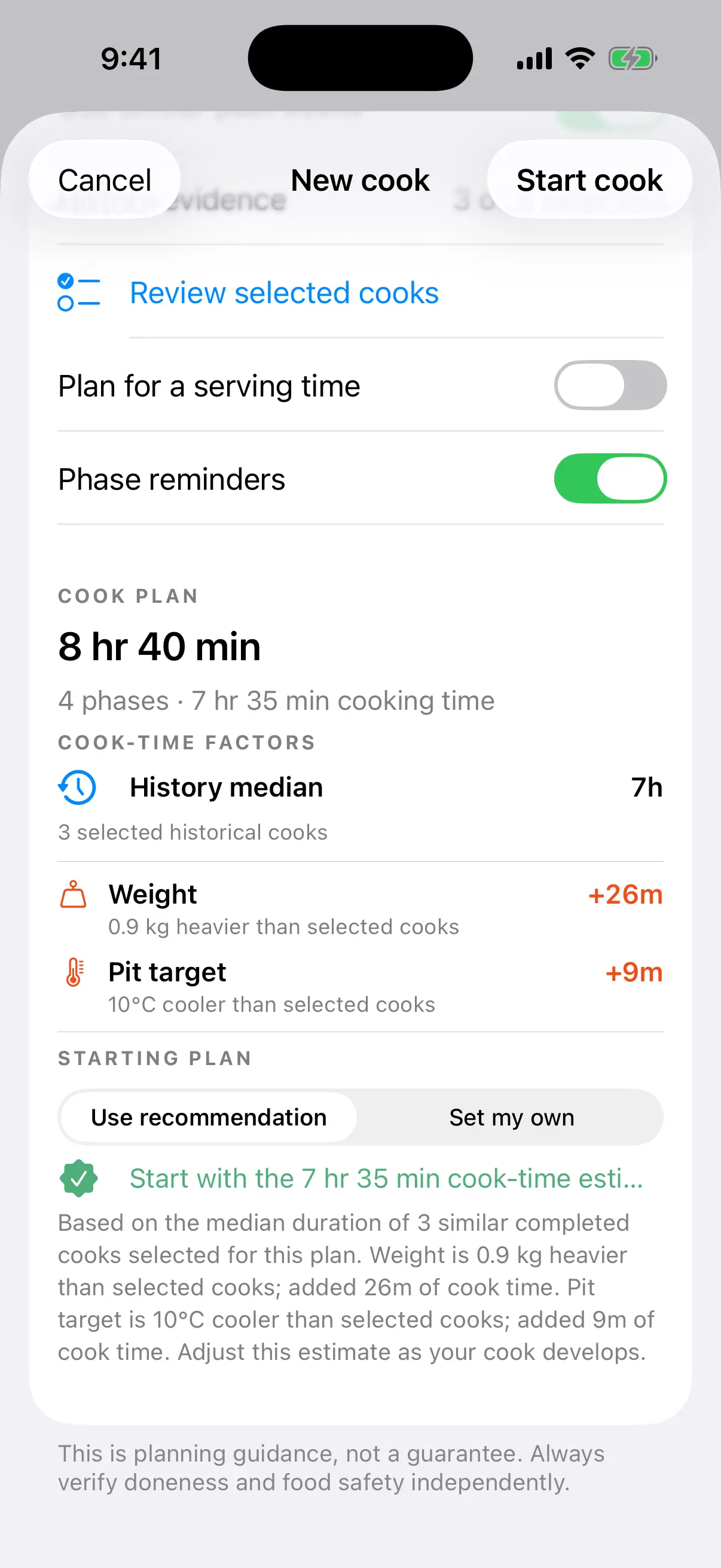BBQ Replay plan screen explaining the recommendation